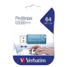 Verbatim USB pendrive USB 2.0, 64GB, PinStripe, Store N Go, niebieski, 49961, USB A, z wysuwanym złączem