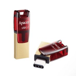Apacer USB pendrive OTG, USB 3.0, 64GB, AH180, czerwony, AP64GAH180R-1, USB A / USB C, z obrotową osłoną