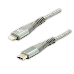 Logo USB kabel (2.0), Apple Lightning M, 2m, MFi certifikat, 5V/3A, srebrny, box, oplot nylonowy, aluminiowa osłona złącza