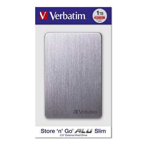 Verbatim zewnętrzny dysk twardy, Store,n,Go ALU Slim, 2.5", USB 3.0, 1TB, 53662, szary, szczotkowane aluminium
