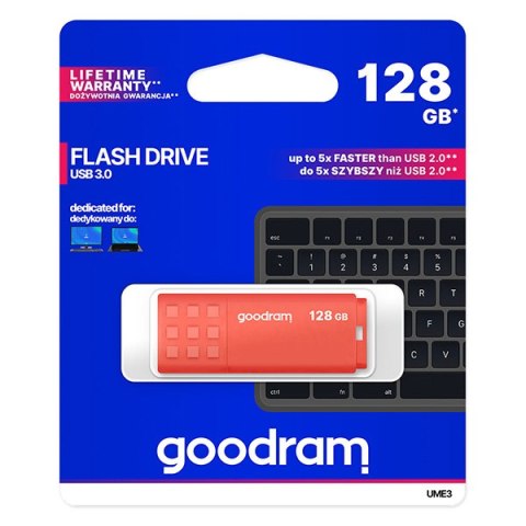 Goodram USB pendrive USB 3.0, 128GB, UME3, pomarańczowy, UME3-1280O0R11, USB A, z osłoną