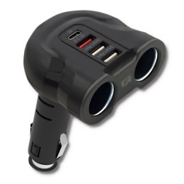 Qoltec Samochodowy rozdzielacz gniazda zapalniczki 12-24V | 52W | 2.4A | 2 x USB | USB QC 3.0 | USB typ C PD | 2 x gniazdo zapal