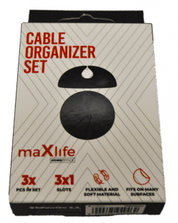 Maxlife Home Office zestaw organizerów do kabli 3x1 otwór czarne